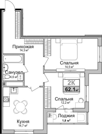 . Вариант № 2186751, 0, площадь - 60.3 квм, цена 10557000 рублей