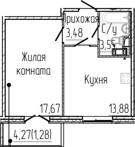 . Вариант № 1806066, 0, площадь - 38.58 квм, цена 7820877 рублей