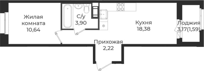 . Вариант № 1838943, 0, площадь - 35.27 квм, цена 5805450 рублей