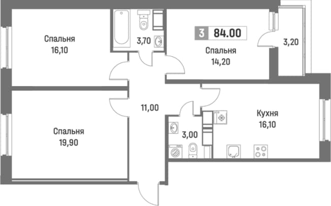 . Вариант № 1872800, 0, площадь - 82.4 квм, цена 15374252 рублей