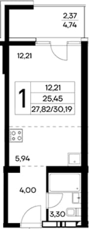 . Вариант № 2155148, 0, площадь - 27.82 квм, цена 10566500 рублей