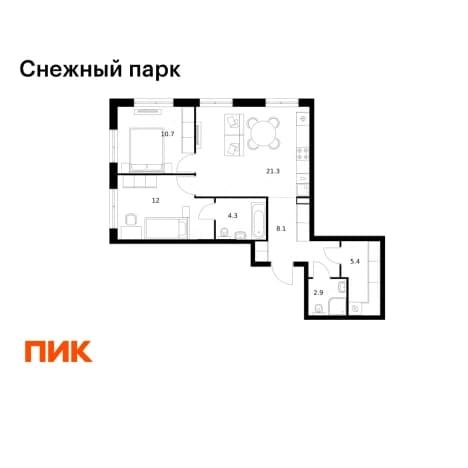 Купить двухкомнатную квартиру в новостройках в ЖК Снежный парк в Владивостоке. Вариант № 2127184, 1, площадь - квм, цена 11218980 рублей