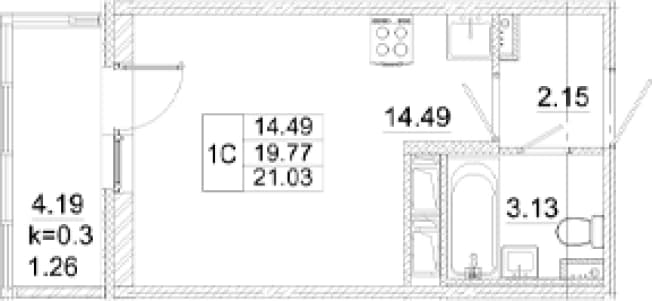. Вариант № 2311163, 0, площадь - 19.77 квм, цена 5572950 рублей