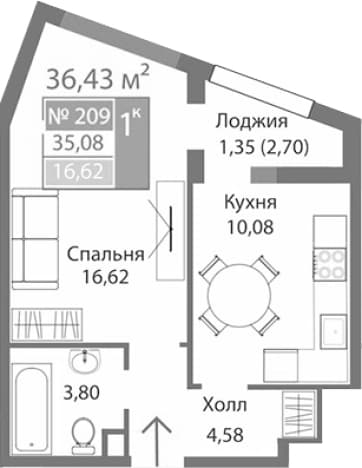 . Вариант № 2125420, 0, площадь - 35.08 квм, цена 6813108 рублей