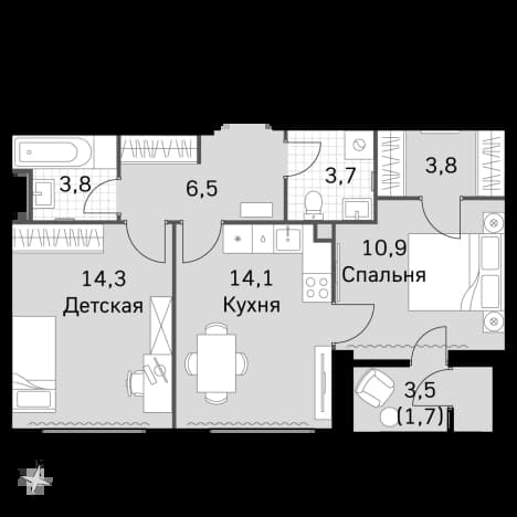 . Вариант № 2339637, 0, площадь - 56.6 квм, цена 30428160 рублей