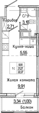 . Вариант № 2168665, 0, площадь - 21.27 квм, цена 4098599 рублей
