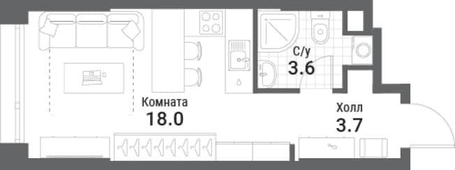 . Вариант № 2317600, 0, площадь - 25.3 квм, цена 21101540 рублей