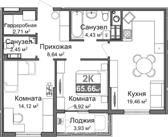 . Вариант № 2243049, 0, площадь - 59.77 квм, цена 11785000 рублей