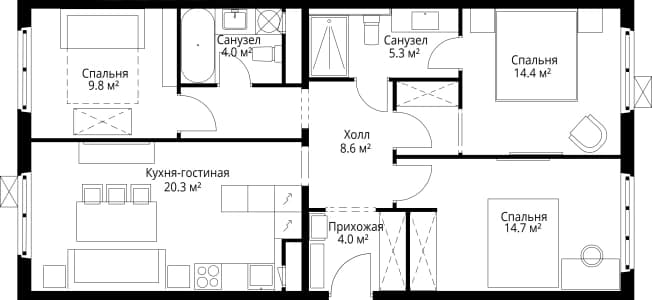 . Вариант № 2238365, 0, площадь - 81.1 квм, цена 19395065 рублей