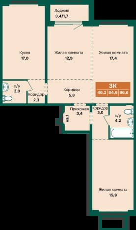 . Вариант № 2234499, 0, площадь - 86.6 квм, цена 9300000 рублей