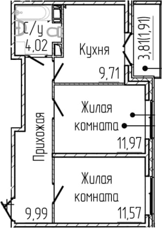 . Вариант № 1868432, 0, площадь - 47.26 квм, цена 9646703 рублей