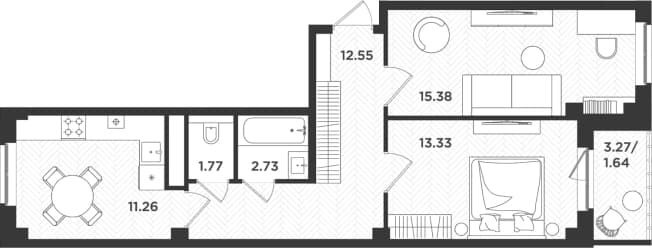 . Вариант № 1845678, 0, площадь - 57.02 квм, цена 10705450 рублей