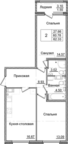 . Вариант № 2242649, 0, площадь - 60.78 квм, цена 11126996 рублей