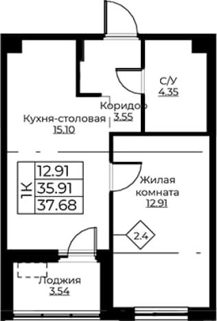 . Вариант № 1871112, 0, площадь - 35.91 квм, цена 6943633 рублей