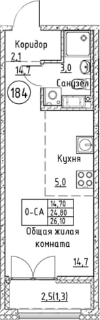 . Вариант № 2330629, 0, площадь - 24.8 квм, цена 6599661 рублей