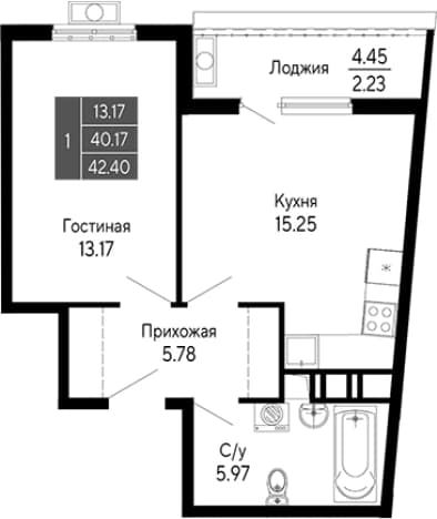 . Вариант № 2112186, 0, площадь - 40.17 квм, цена 9328000 рублей