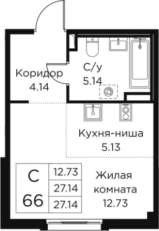 . Вариант № 2393922, 0, площадь - 27.14 квм, цена 8491563 рублей
