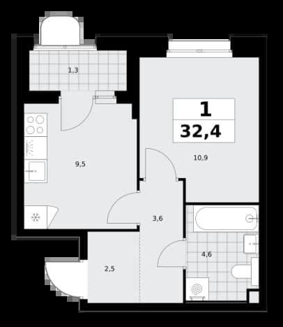 . Вариант № 2345332, 0, площадь - 32.4 квм, цена 14984028 рублей