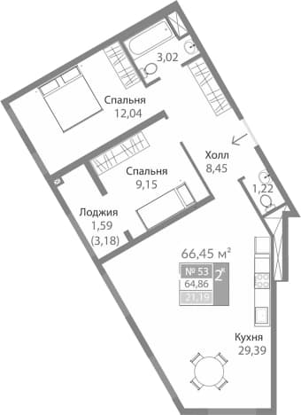 . Вариант № 2273963, 0, площадь - 63.27 квм, цена 9423483 рублей