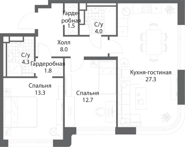 . Вариант № 2100242, 0, площадь - 72.6 квм, цена 36895275 рублей