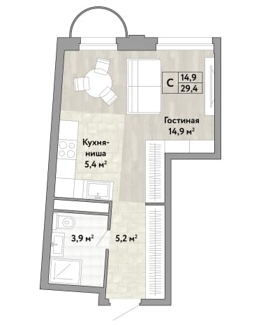 . Вариант № 2189036, 0, площадь - 29 квм, цена 12848508 рублей