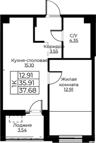 . Вариант № 1871023, 0, площадь - 35.91 квм, цена 7773655 рублей