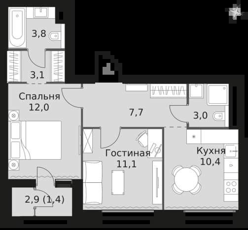 . Вариант № 2375401, 0, площадь - 52.5 квм, цена 27042750 рублей