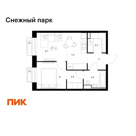 Купить однокомнатную квартиру в новостройках в ЖК Снежный парк в Владивостоке. Вариант № 2251178, 1, площадь - квм, цена 7518585 рублей