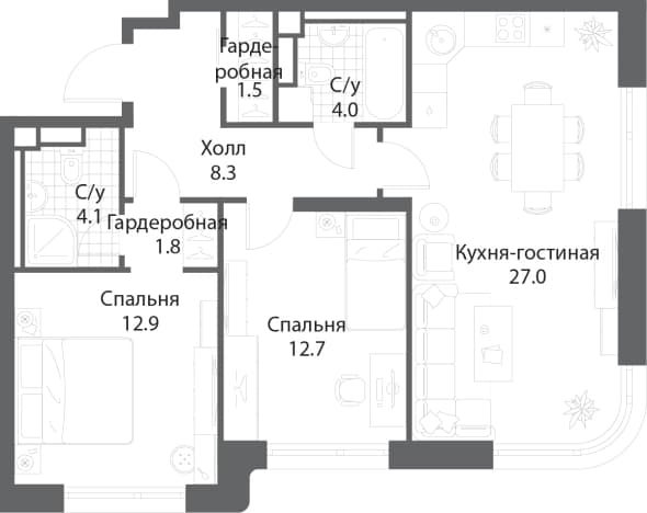 . Вариант № 882993, 0, площадь - 71.8 квм, цена 45207263 рублей