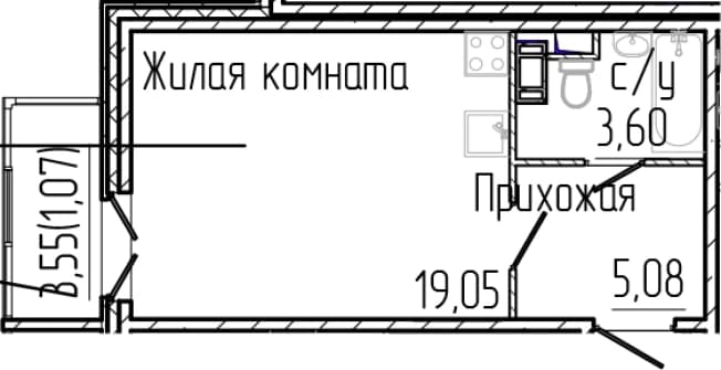 . Вариант № 1868596, 0, площадь - 27.73 квм, цена 5932800 рублей
