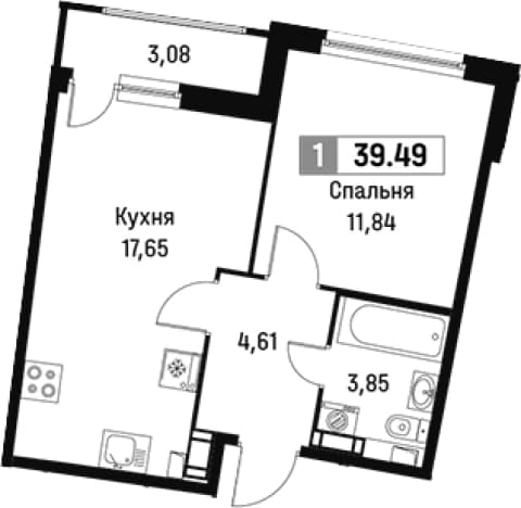 . Вариант № 1813353, 0, площадь - 37.95 квм, цена 7749715 рублей