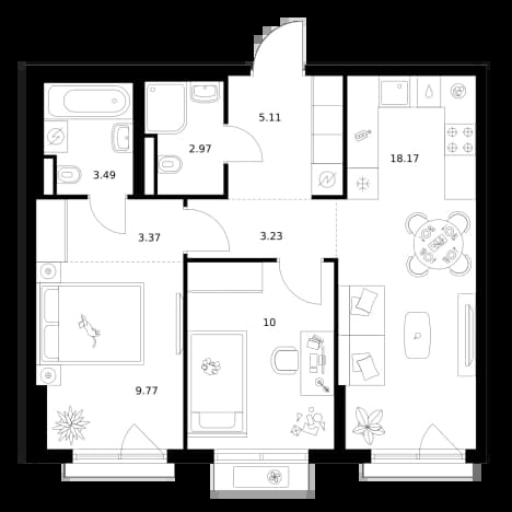 . Вариант № 2178598, 0, площадь - 56.11 квм, цена 14145331 рублей