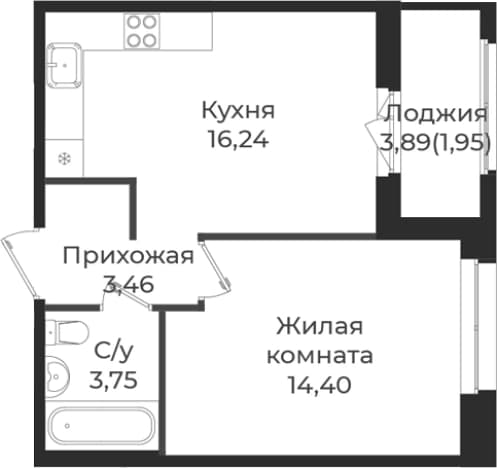 . Вариант № 1839123, 0, площадь - 37.85 квм, цена 6178950 рублей