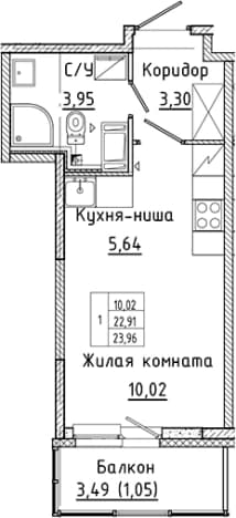 . Вариант № 2340784, 0, площадь - 22.91 квм, цена 5412901 рублей