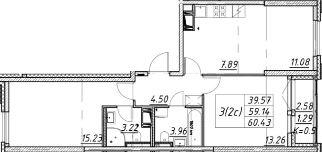 . Вариант № 1866147, 0, площадь - 59.14 квм, цена 21343876 рублей
