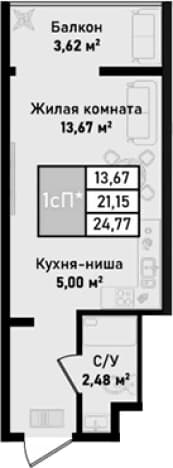 . Вариант № 2114749, 0, площадь - 21.15 квм, цена 8659710 рублей