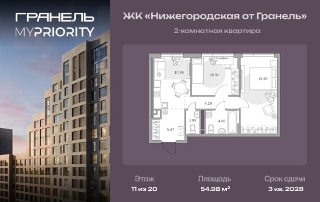. Вариант № 2214616, 0, площадь - 54.98 квм, цена 26186350 рублей