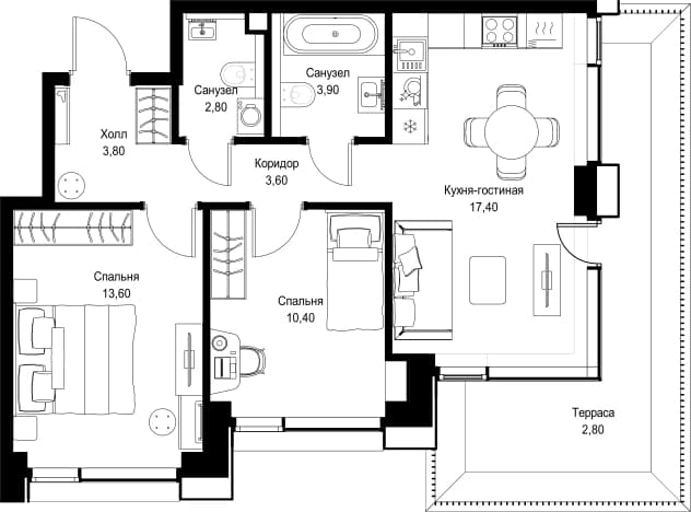 . Вариант № 2242962, 0, площадь - 58.3 квм, цена 36425840 рублей