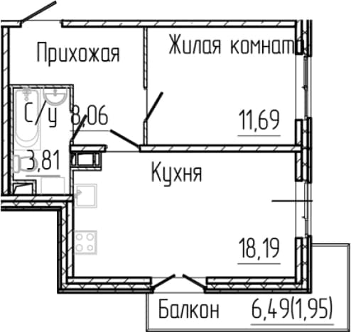 . Вариант № 2035779, 0, площадь - 41.75 квм, цена 8477800 рублей