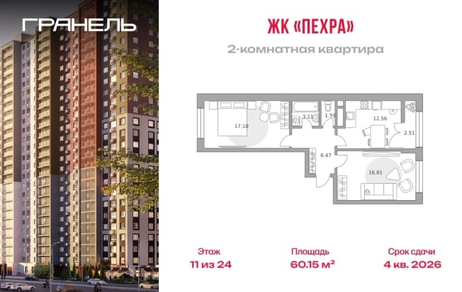 . Вариант № 2202355, 0, площадь - 60.15 квм, цена 10690786 рублей