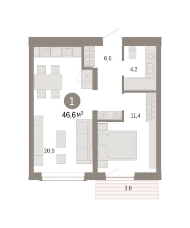 . Вариант № 2209735, 0, площадь - 46.56 квм, цена 8820000 рублей
