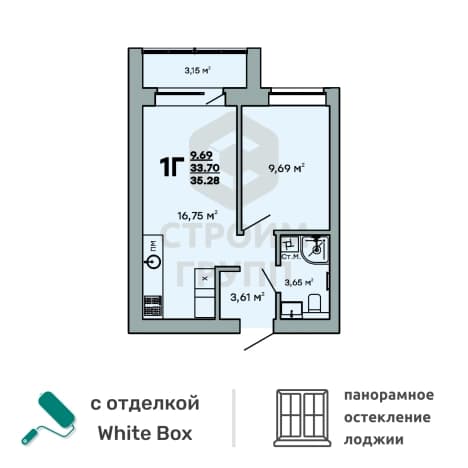 . Вариант № 1003363, 0, площадь - 34.1 квм, цена 4518408 рублей