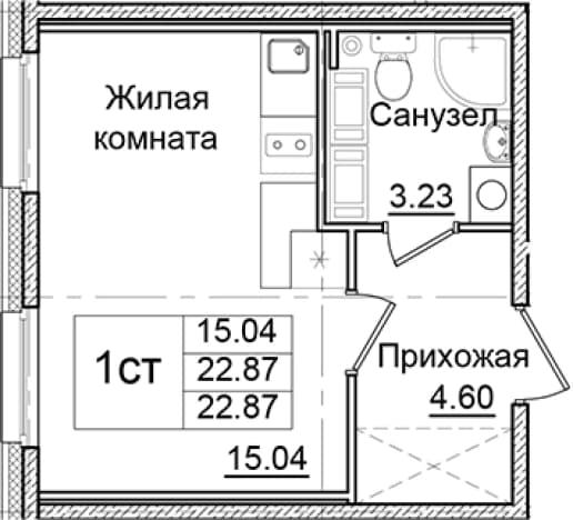 . Вариант № 2205522, 0, площадь - 22.87 квм, цена 4625159 рублей