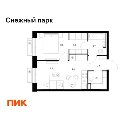 . Вариант № 2251174, 0, площадь - 37.1 квм, цена 7980210 рублей