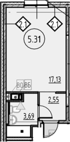 . Вариант № 1783351, 0, площадь - 23.37 квм, цена 5933618 рублей