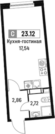 . Вариант № 1813848, 0, площадь - 23.12 квм, цена 5444934 рублей