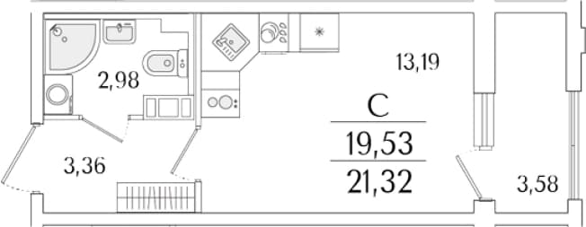 . Вариант № 1819301, 0, площадь - 19.53 квм, цена 10783415 рублей