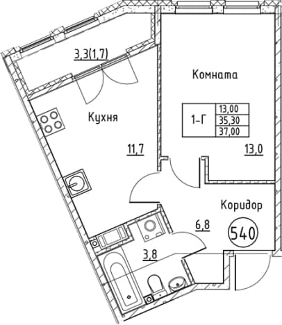 . Вариант № 2284089, 0, площадь - 35.3 квм, цена 9216625 рублей