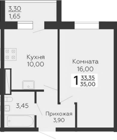 . Вариант № 2060977, 0, площадь - 33.35 квм, цена 5439000 рублей