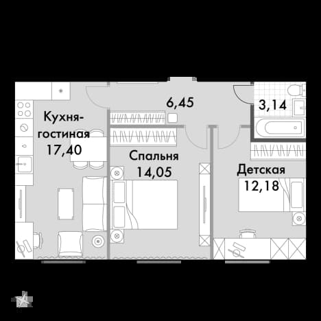 . Вариант № 924310, 0, площадь - 53.1 квм, цена 15664500 рублей